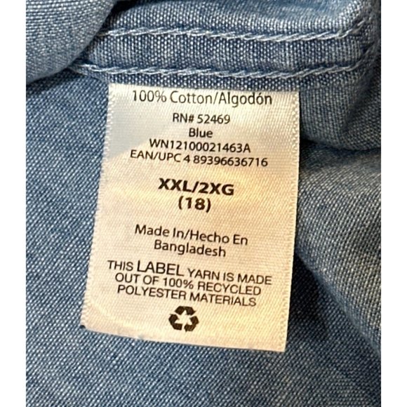 Wonder Nation Brand Light Blue Color Button-Down Shirt Cotton Boy's Size XXL(18) - Picture 10 of 11